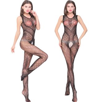 Italian craft high-grade V-shaped jacquard embroidery opening hollow mesh one-body mesh clothing w208