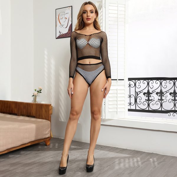 New European and American Sexy Underwear Sexy Mesh Hole Temptation Set Hollow Silk Stockings Mesh One-piece Netting w488 - Image 2