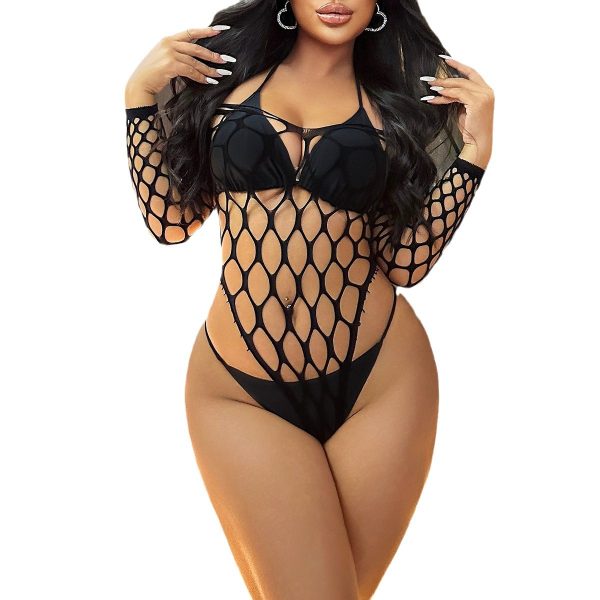 European and American Sexy Underwear Sexy Pajamas Long Sleeve Mesh Hollow Mesh Garter Strap Fishing Net Perspective Bikini E002 - Image 5