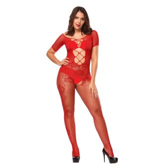 Sexy Nets Sexy Jumpsuit Pajamas Rose Jacquard Spandex Open Short Sleeve Backless Exposure Tights w217