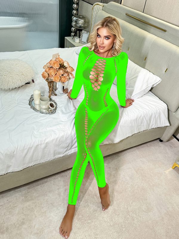 Long-sleeved sexy underwear European and American mesh clothing sexual hole mesh jumpsuit pajamas wrap hip skirt mesh clothing K038 - Image 10