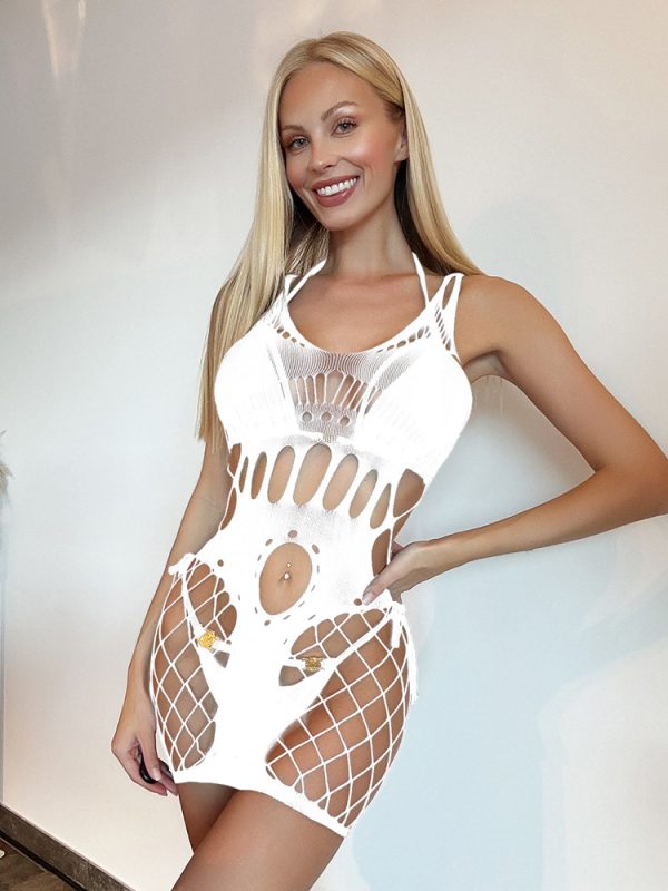Sexy See-Through Backless Mesh Halterneck Sexy Intimates Mesh European and American Suspender Hip Skirt Jumpsuit W653 - Image 7