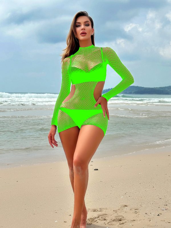 European and American sexy lingerie women's sexy long-sleeved hollow hip skirt revealing breast mesh jacquard see-through mesh clothingK218 - Image 11