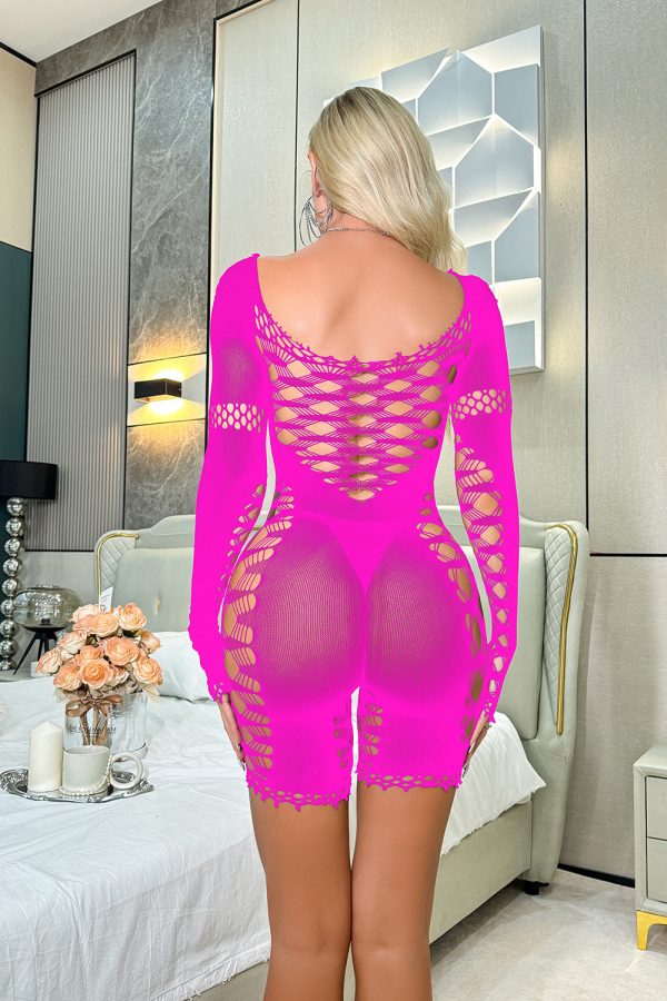 Europe and the United States bag hip skirt sexy underwear sexy conjoined hole long sleeve tight perspective mesh w764 - Image 9