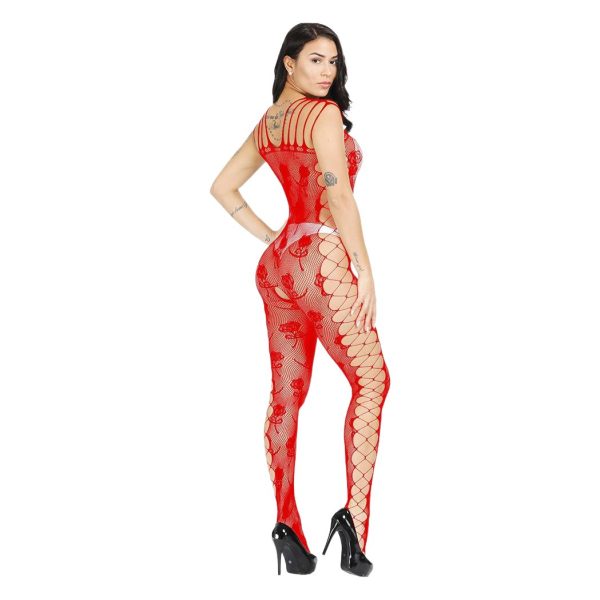 Sexy lingerie net stockings long sleeve open file conjoined stockings hollow temptation one-piece stockings rose w236