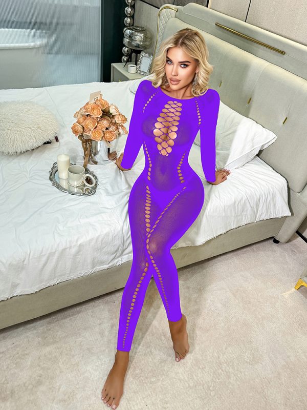 Long-sleeved sexy underwear European and American mesh clothing sexual hole mesh jumpsuit pajamas wrap hip skirt mesh clothing K038 - Image 7