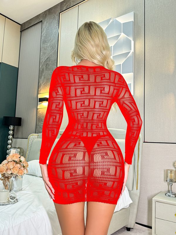 Sexy Lingerie European and American  Long Sleeve Temptation Striped Hollow Hip Skirt Perspective Mesh Clothes K048 - Image 8