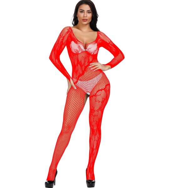 Sexy Jacquard Mesh Bodysuit: Women's One-Piece Lingerie & Stockings Set - Image 3