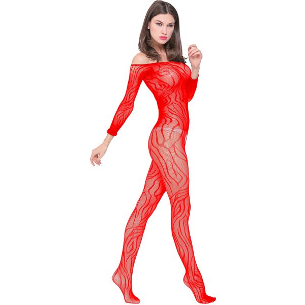 Striped Mesh Lingerie Set: Sexy Open Crotch Bodysuit & Stockings - Image 3
