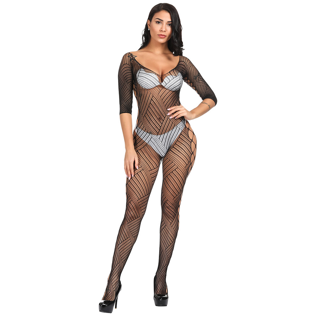 Sexy Jacquard Mesh Lingerie Dress: Open Sleeve Bodysuit - Image 2