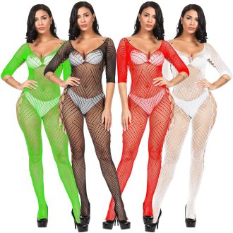 Sexy Jacquard Mesh Lingerie Dress: Open Sleeve One-Piece Bodysuit