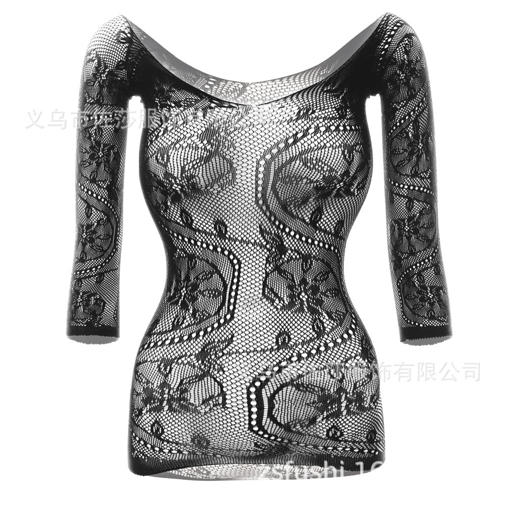 Dragon Mesh Mini Skirt Set: Sexy Hollow Long Sleeve Top - Image 7