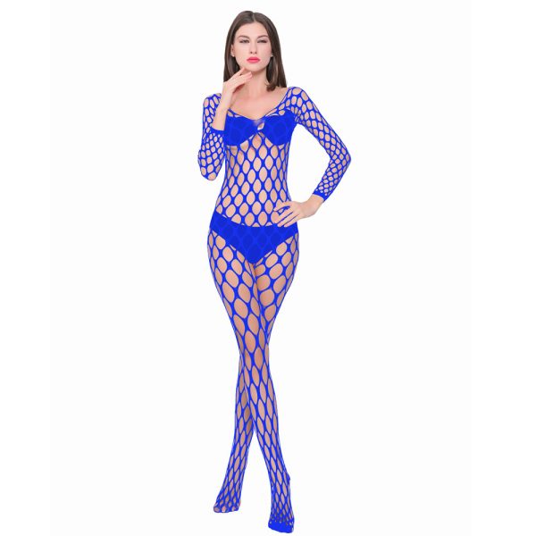 Sexy Mesh Lingerie Bodysuit: Long Sleeve Fishnet Stockings Open Crotch - Image 3