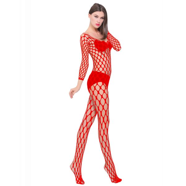 Sexy Mesh Lingerie Bodysuit: Long Sleeve Fishnet Stockings Open Crotch - Image 6