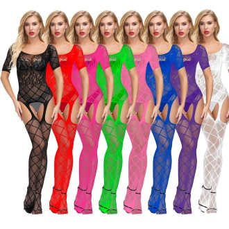 Sexy Open Crotch Lingerie: Lace-Up Jumpsuit Pantyhose Stockings
