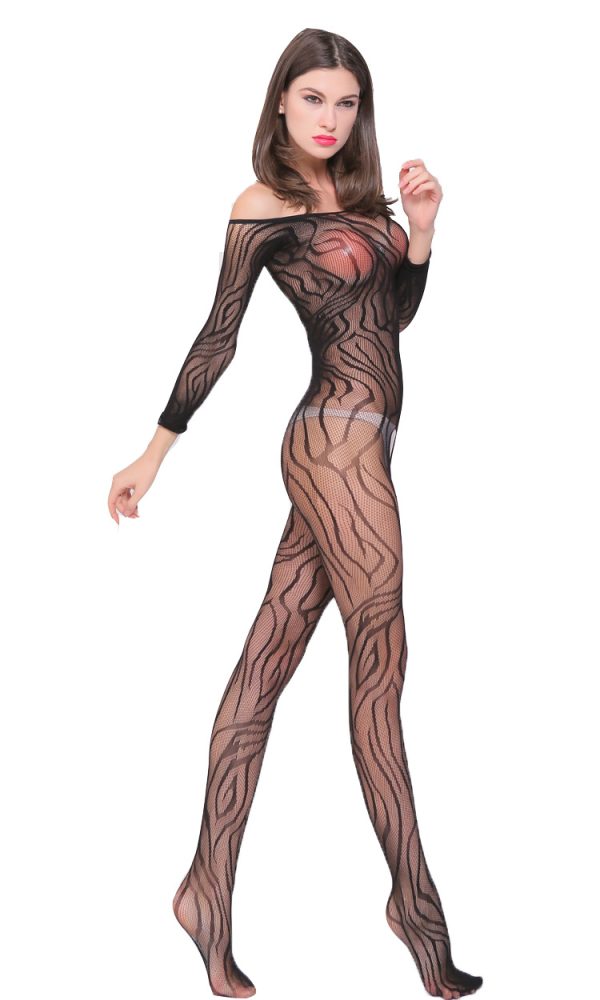 Striped Mesh Lingerie Set: Sexy Open Crotch Bodysuit & Stockings - Image 6
