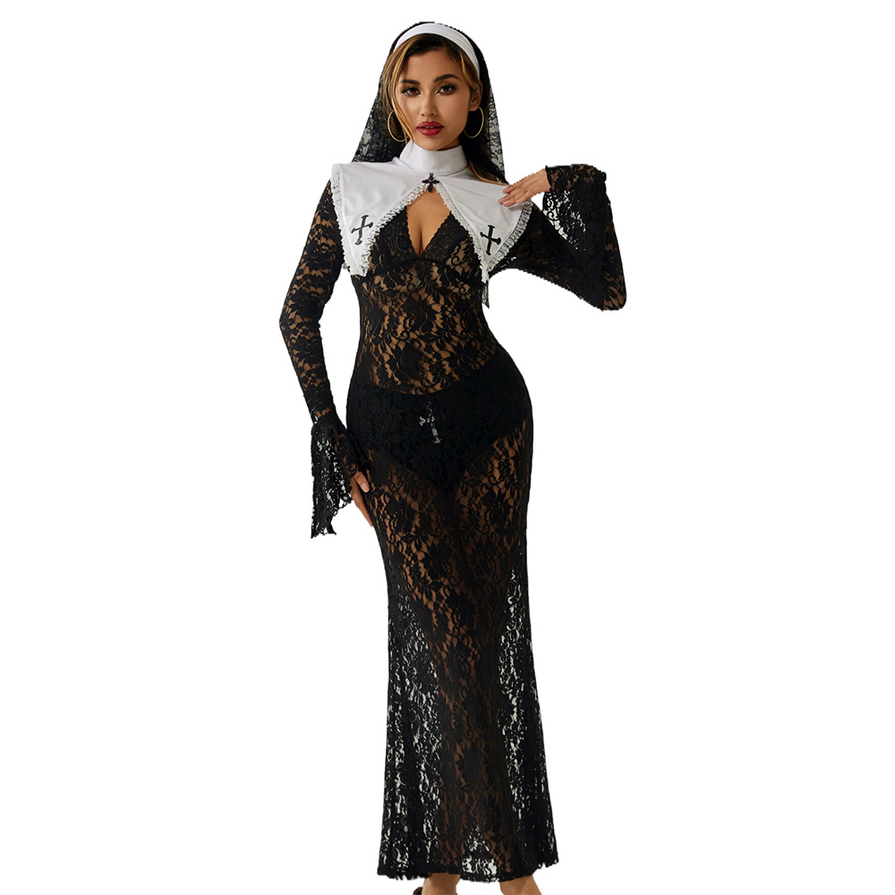 Sexy Nun Costume: Halloween Lace Royal Sister Cosplay - Image 2