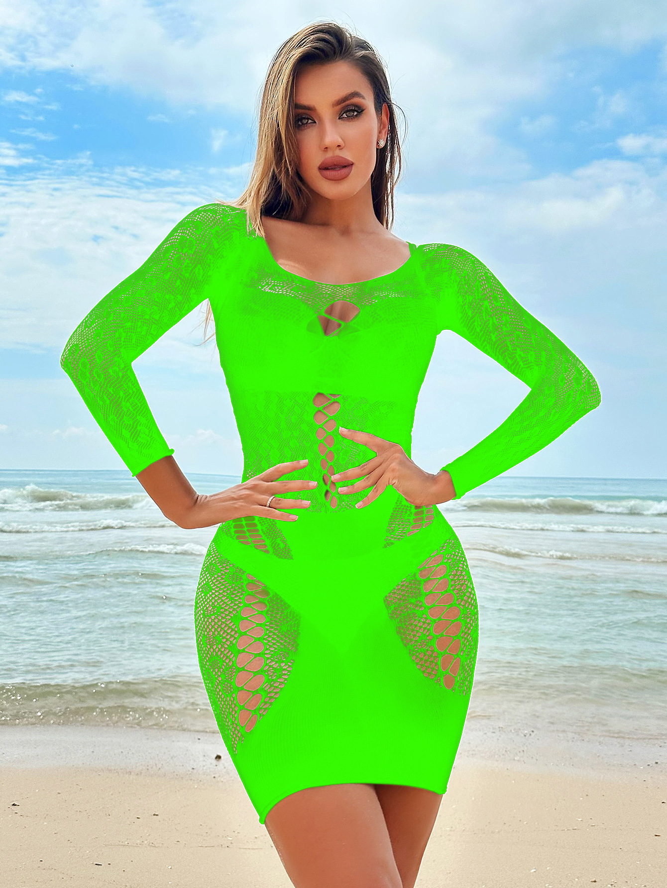 Seductive Mesh Lingerie Bodysuit: European Hollow Out Long Sleeve - Image 11