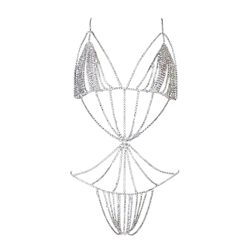 Diamond Rhinestone Body Chain Lingerie Set: Sexy Nightclub Bra Thong - Image 5