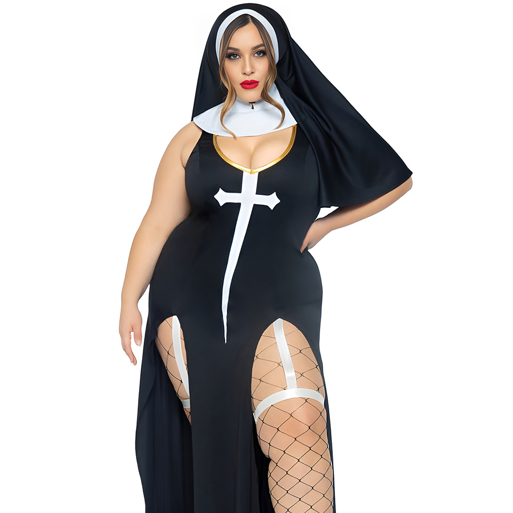 Plus Size Sexy Nun Costume Lingerie Halloween Cosplay - Image 5
