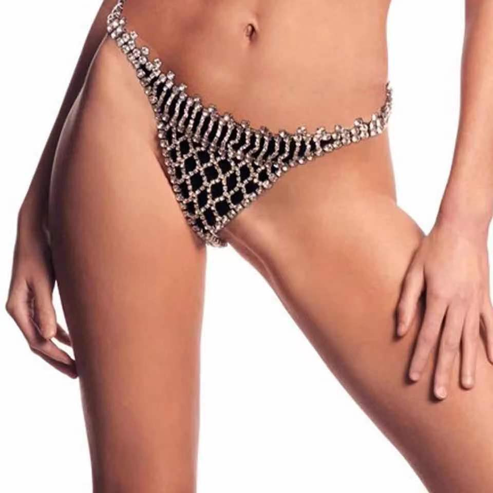 Rhinestone Body Chain G-String: Sexy Gem Lingerie Beach Body Jewelry - Image 2