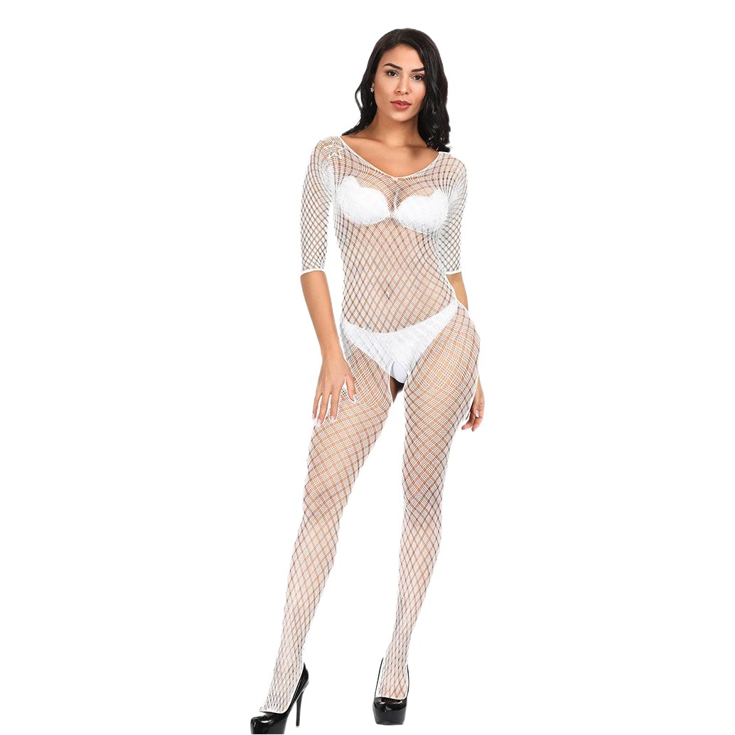 Jacquard Mesh Bodysuit: Sexy Long Sleeve One Piece Lingerie