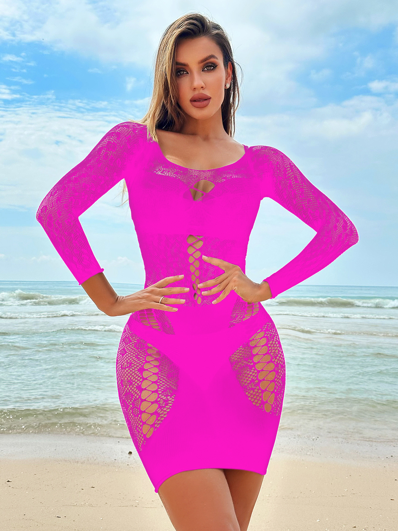 Seductive Mesh Lingerie Bodysuit: European Hollow Out Long Sleeve - Image 9