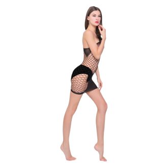 Sexy Fishnet Crotchless Lingerie: Black Mesh Stockings & Bodystocking