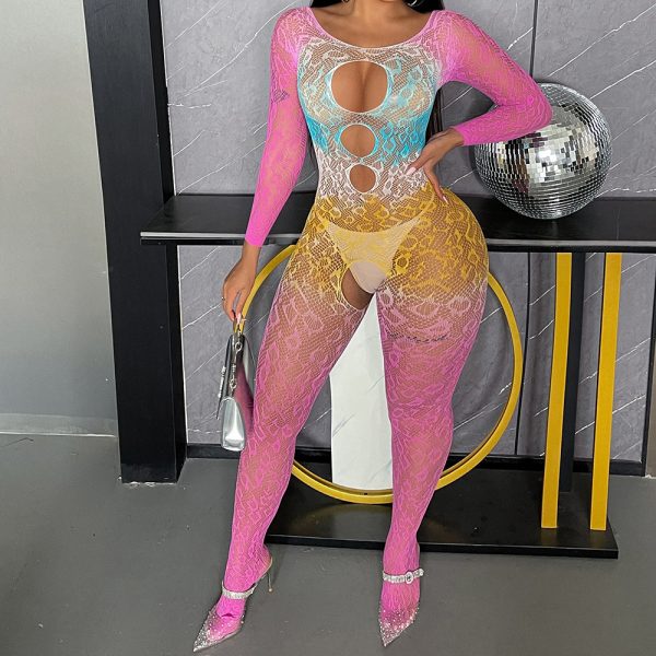 Gradient Mesh Bodysuit: Sexy Long Sleeve Lingerie for Women - Image 3