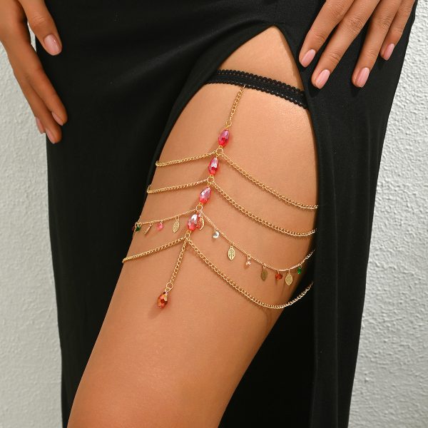 Boho Gemstone Leaf Leg Chain - Multi-Layer Tassel Thigh Ring - Image 2