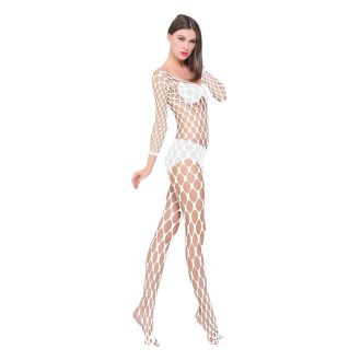 Sexy Mesh Lingerie Bodysuit: Long Sleeve Fishnet Stockings Open Crotch