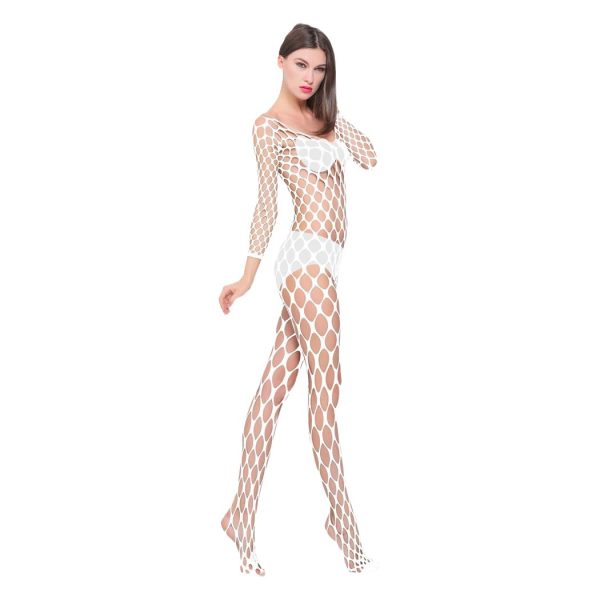Sexy Mesh Lingerie Bodysuit: Long Sleeve Fishnet Stockings Open Crotch
