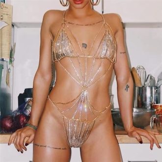 Diamond Body Chain Bra Thong Set: Sexy Rhinestone Lingerie for Nightclub & Party