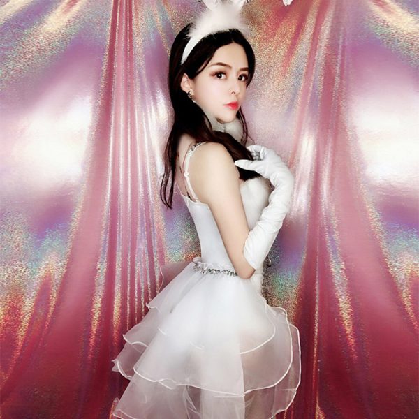 Sexy Bunny Costume: White Rabbit Nightclub Dancer Halloween Outfit - Image 5