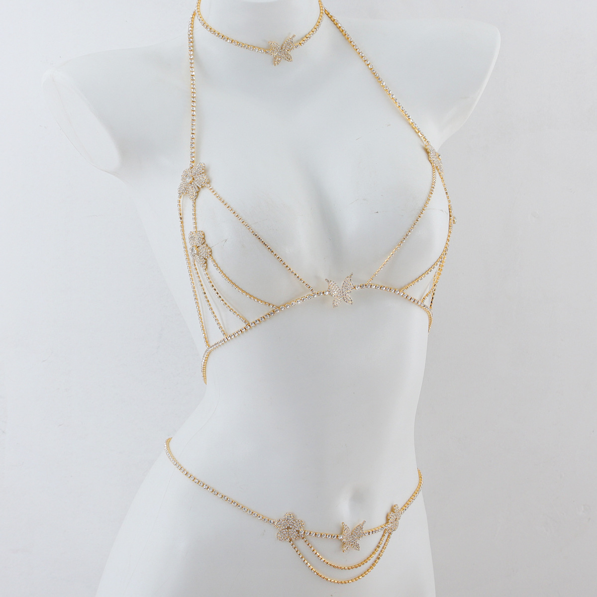 Diamond Bow Body Chain - Sexy Bikini Breast Jewelry for Women