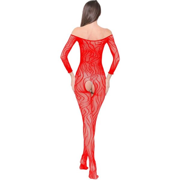 Striped Mesh Lingerie Set: Sexy Open Crotch Bodysuit & Stockings