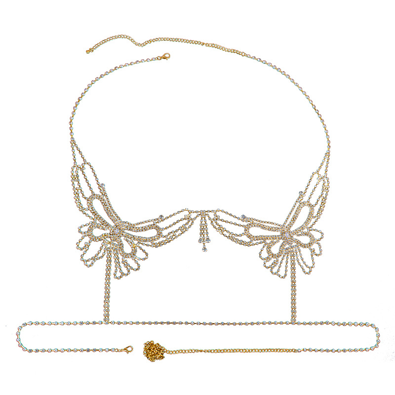 Pink Diamond Butterfly Body Chain - Sexy Rhinestone Bikini Jewelry - Image 6