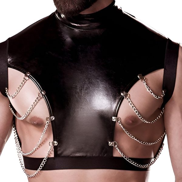 Men's Sexy Faux Leather Bondage Suit - Nightclub Chain Outfit - Image 3