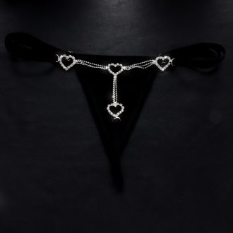 Rhinestone Heart Body Chain Thong - Sexy Bikini Lingerie