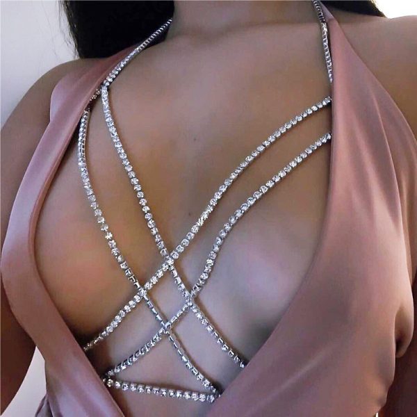 Sexy Rhinestone Body Chain: Nipple Jewelry Bikini Beach Body Cross Chain - Image 7
