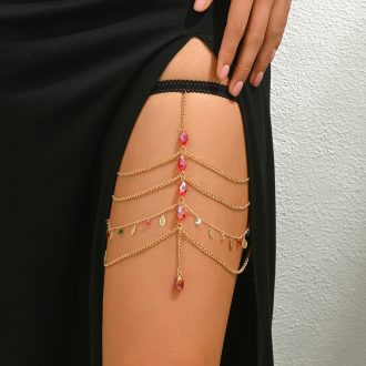 Boho Gemstone Leaf Leg Chain - Multi-Layer Tassel Thigh Ring