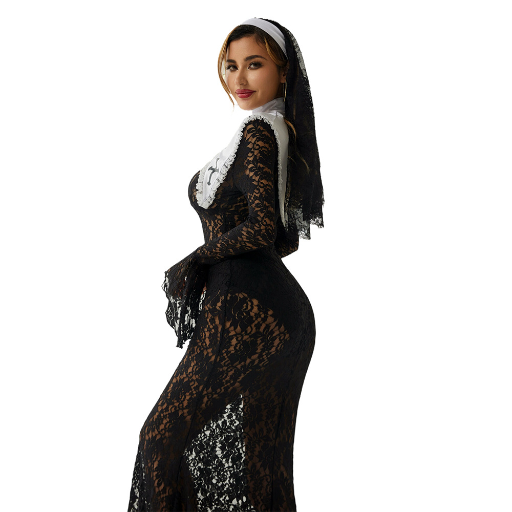 Sexy Nun Costume: Halloween Lace Royal Sister Cosplay - Image 3