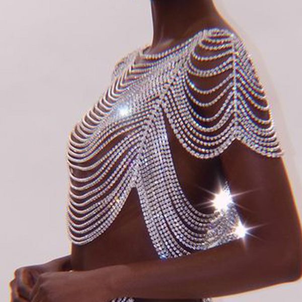 Sexy Rhinestone Bikini Set: 2023 European Fashion Bra Chain Skirt - Image 2
