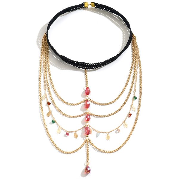 Boho Gemstone Leaf Leg Chain - Multi-Layer Tassel Thigh Ring - Image 5