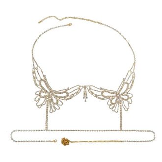Sexy Rhinestone Body Chain: Pink Diamond Butterfly Bikini Jewelry