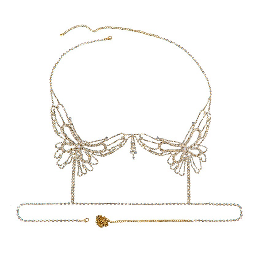 Pink Diamond Butterfly Body Chain - Sexy Rhinestone Bikini Jewelry