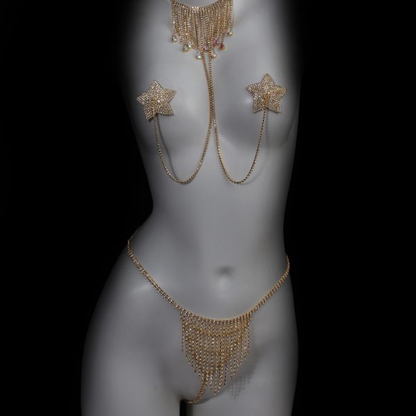 Sexy Rhinestone Body Chain Set: Multi-Layered Tassel Bra & Underwear Jewelry