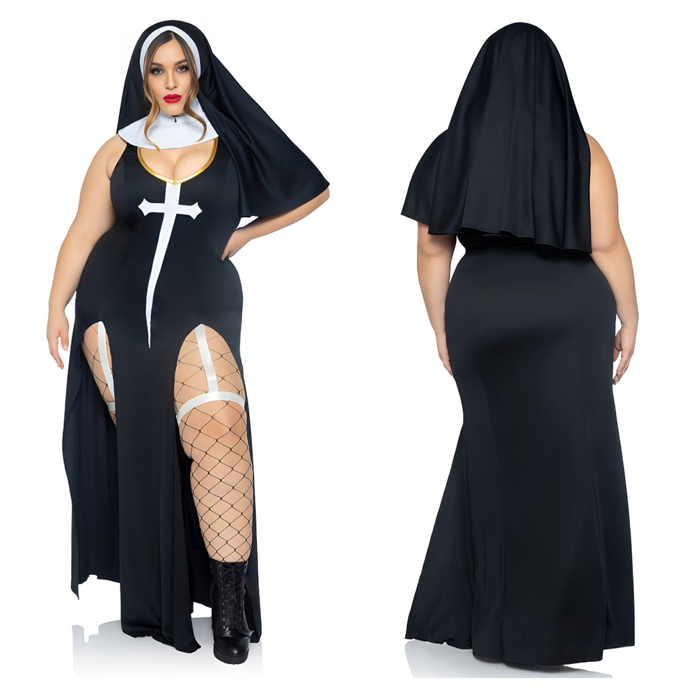 Plus Size Sexy Nun Costume Lingerie Halloween Cosplay - Image 4