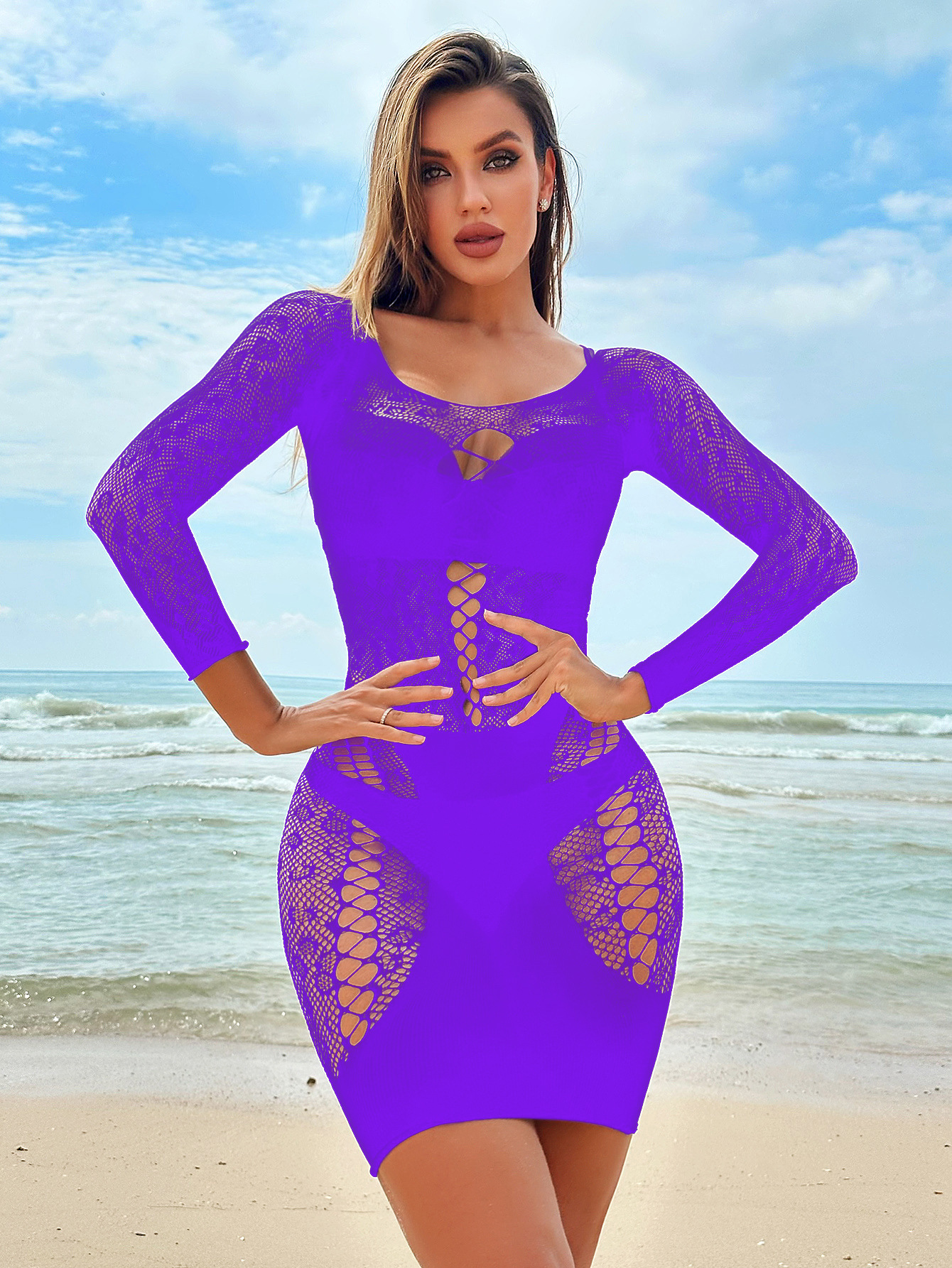 Seductive Mesh Lingerie Bodysuit: European Hollow Out Long Sleeve - Image 7