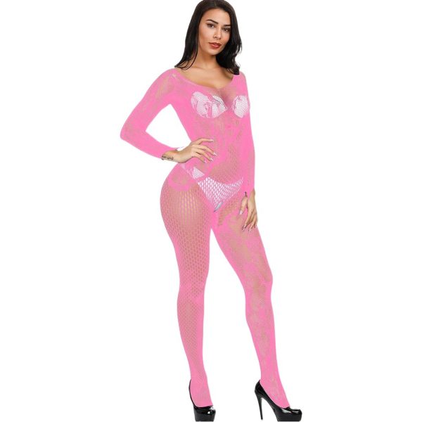 Sexy Jacquard Mesh Bodysuit: Women's One-Piece Lingerie & Stockings Set